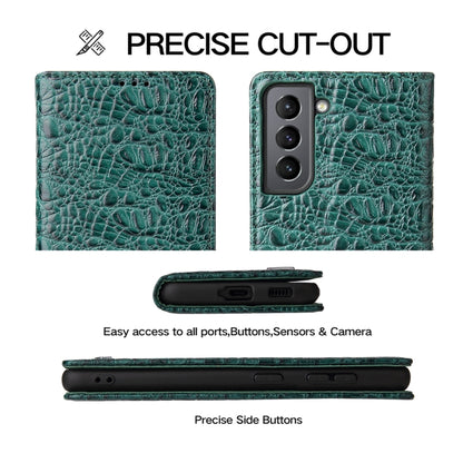 For Samsung Galaxy S21+ 5G Fierre Shann Crocodile Texture Magnetic Horizontal Flip Genuine Leather Case with Holder & Card Slot(Green) - Galaxy S21+ 5G Cases by FIERRE SHANN | Online Shopping UK | buy2fix