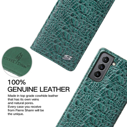 For Samsung Galaxy S21+ 5G Fierre Shann Crocodile Texture Magnetic Horizontal Flip Genuine Leather Case with Holder & Card Slot(Green) - Galaxy S21+ 5G Cases by FIERRE SHANN | Online Shopping UK | buy2fix