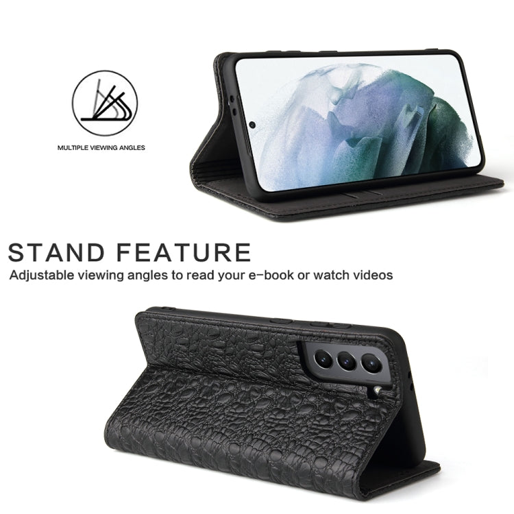 For Samsung Galaxy S21 Ultra 5G Fierre Shann Crocodile Texture Magnetic Horizontal Flip Genuine Leather Case with Holder & Card Slot(Black) - Galaxy S21 Ultra 5G Cases by FIERRE SHANN | Online Shopping UK | buy2fix