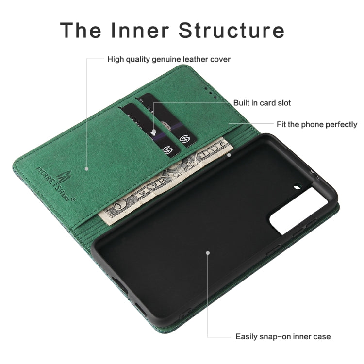 For Samsung Galaxy S21 Ultra 5G Fierre Shann Crocodile Texture Magnetic Horizontal Flip Genuine Leather Case with Holder & Card Slot(Green) - Galaxy S21 Ultra 5G Cases by FIERRE SHANN | Online Shopping UK | buy2fix