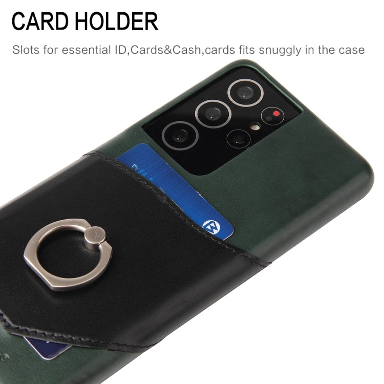 For Samsung Galaxy S21 5G Fierre Shann Oil Wax Texture Genuine Leather Back Cover Case with 360 Degree Rotation Holder & Card Slot(Black) - Galaxy S21 5G Cases by FIERRE SHANN | Online Shopping UK | buy2fix