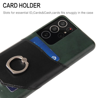 For Samsung Galaxy S21 5G Fierre Shann Oil Wax Texture Genuine Leather Back Cover Case with 360 Degree Rotation Holder & Card Slot(Black) - Galaxy S21 5G Cases by FIERRE SHANN | Online Shopping UK | buy2fix