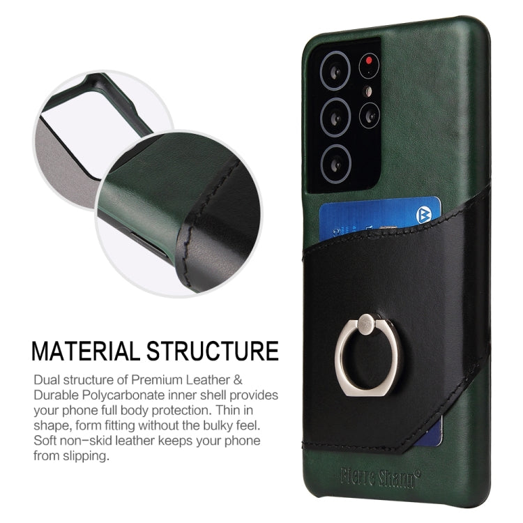 For Samsung Galaxy S21 5G Fierre Shann Oil Wax Texture Genuine Leather Back Cover Case with 360 Degree Rotation Holder & Card Slot(Black) - Galaxy S21 5G Cases by FIERRE SHANN | Online Shopping UK | buy2fix