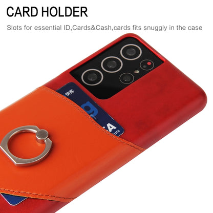 For Samsung Galaxy S21 5G Fierre Shann Oil Wax Texture Genuine Leather Back Cover Case with 360 Degree Rotation Holder & Card Slot(Red) - Galaxy S21 5G Cases by FIERRE SHANN | Online Shopping UK | buy2fix