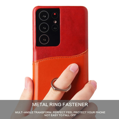 For Samsung Galaxy S21 5G Fierre Shann Oil Wax Texture Genuine Leather Back Cover Case with 360 Degree Rotation Holder & Card Slot(Red) - Galaxy S21 5G Cases by FIERRE SHANN | Online Shopping UK | buy2fix