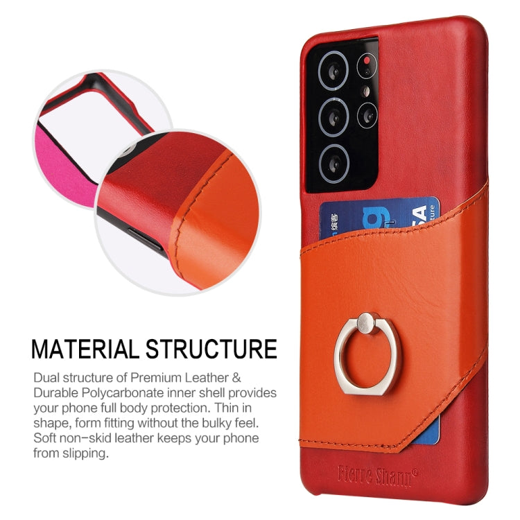 For Samsung Galaxy S21 5G Fierre Shann Oil Wax Texture Genuine Leather Back Cover Case with 360 Degree Rotation Holder & Card Slot(Red) - Galaxy S21 5G Cases by FIERRE SHANN | Online Shopping UK | buy2fix