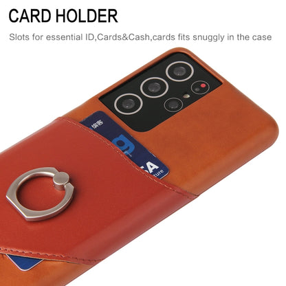 For Samsung Galaxy S21 5G Fierre Shann Oil Wax Texture Genuine Leather Back Cover Case with 360 Degree Rotation Holder & Card Slot(Brown) - Galaxy S21 5G Cases by FIERRE SHANN | Online Shopping UK | buy2fix