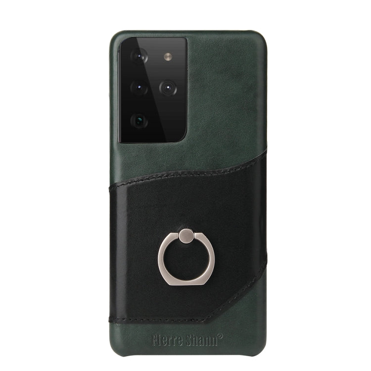 For Samsung Galaxy S21+ 5G Fierre Shann Oil Wax Texture Genuine Leather Back Cover Case with 360 Degree Rotation Holder & Card Slot(Black) - Galaxy S21+ 5G Cases by FIERRE SHANN | Online Shopping UK | buy2fix