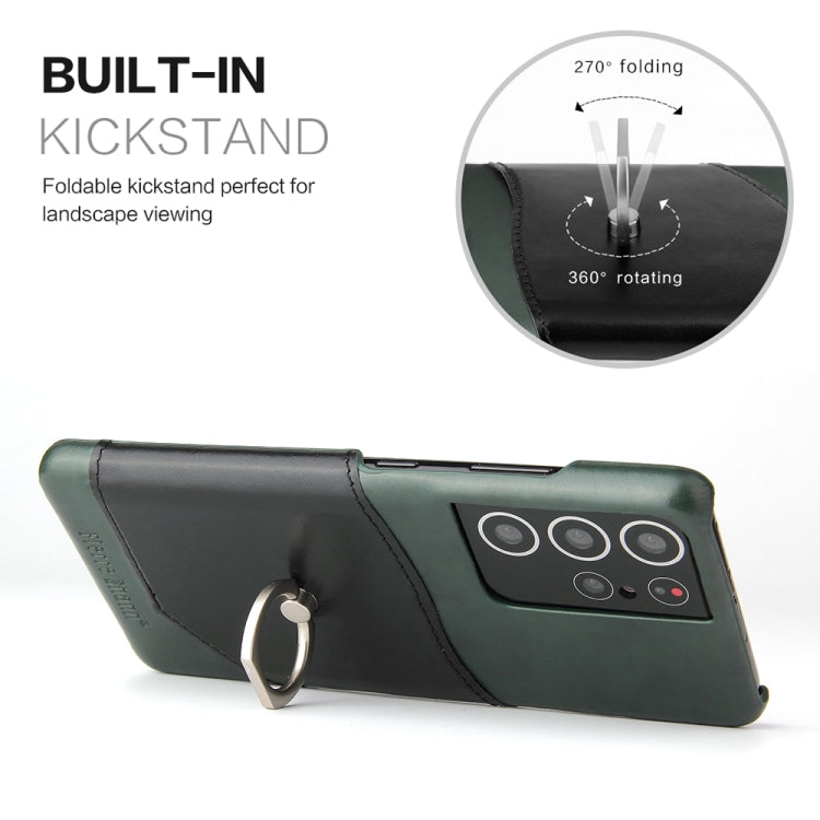 For Samsung Galaxy S21+ 5G Fierre Shann Oil Wax Texture Genuine Leather Back Cover Case with 360 Degree Rotation Holder & Card Slot(Black) - Galaxy S21+ 5G Cases by FIERRE SHANN | Online Shopping UK | buy2fix