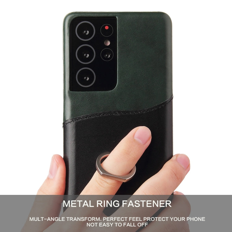 For Samsung Galaxy S21+ 5G Fierre Shann Oil Wax Texture Genuine Leather Back Cover Case with 360 Degree Rotation Holder & Card Slot(Black) - Galaxy S21+ 5G Cases by FIERRE SHANN | Online Shopping UK | buy2fix