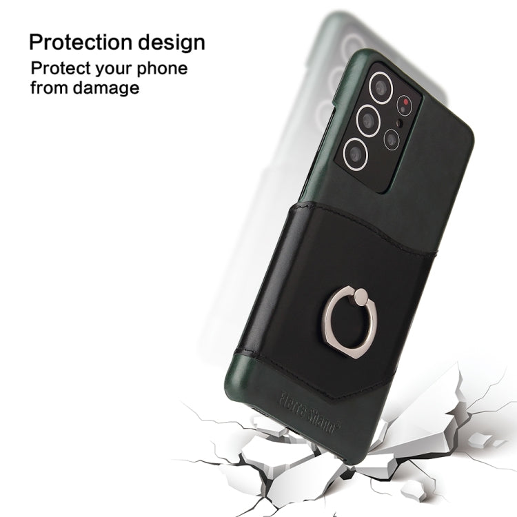 For Samsung Galaxy S21+ 5G Fierre Shann Oil Wax Texture Genuine Leather Back Cover Case with 360 Degree Rotation Holder & Card Slot(Black) - Galaxy S21+ 5G Cases by FIERRE SHANN | Online Shopping UK | buy2fix