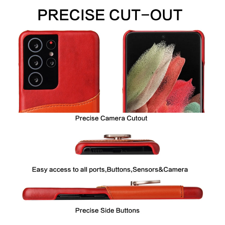 For Samsung Galaxy S21+ 5G Fierre Shann Oil Wax Texture Genuine Leather Back Cover Case with 360 Degree Rotation Holder & Card Slot(Red) - Galaxy S21+ 5G Cases by FIERRE SHANN | Online Shopping UK | buy2fix