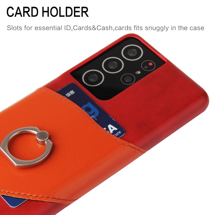 For Samsung Galaxy S21+ 5G Fierre Shann Oil Wax Texture Genuine Leather Back Cover Case with 360 Degree Rotation Holder & Card Slot(Red) - Galaxy S21+ 5G Cases by FIERRE SHANN | Online Shopping UK | buy2fix