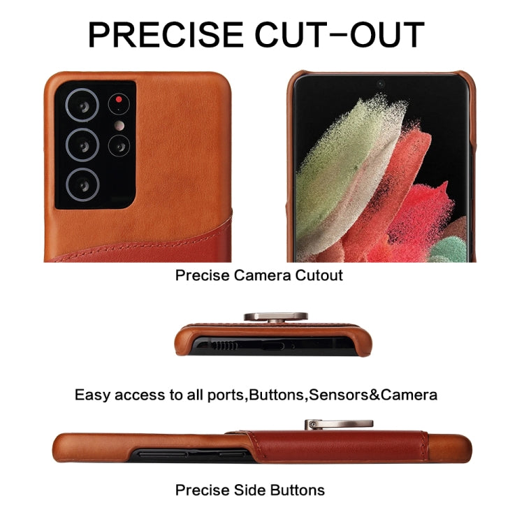 For Samsung Galaxy S21+ 5G Fierre Shann Oil Wax Texture Genuine Leather Back Cover Case with 360 Degree Rotation Holder & Card Slot(Brown) - Galaxy S21+ 5G Cases by FIERRE SHANN | Online Shopping UK | buy2fix