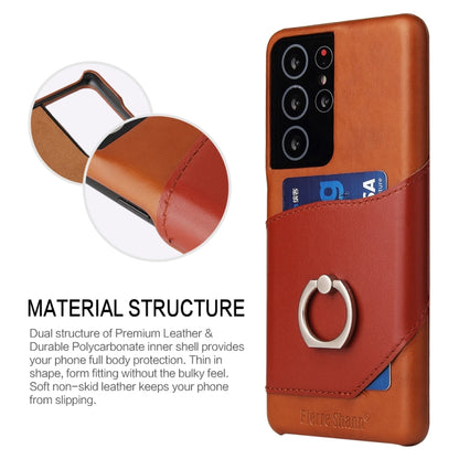 For Samsung Galaxy S21 Ultra 5G Fierre Shann Oil Wax Texture Genuine Leather Back Cover Case with 360 Degree Rotation Holder & Card Slot(Brown) - Galaxy S21 Ultra 5G Cases by FIERRE SHANN | Online Shopping UK | buy2fix