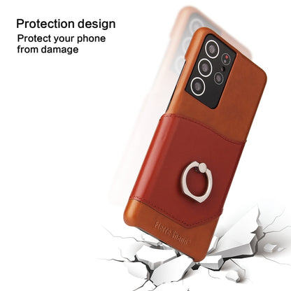 For Samsung Galaxy S21 Ultra 5G Fierre Shann Oil Wax Texture Genuine Leather Back Cover Case with 360 Degree Rotation Holder & Card Slot(Brown) - Galaxy S21 Ultra 5G Cases by FIERRE SHANN | Online Shopping UK | buy2fix