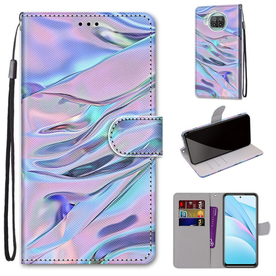 For Xiaomi Mi 10T Lite Coloured Drawing Cross Texture Horizontal Flip PU Leather Case with Holder & Card Slots & Wallet & Lanyard(Fluorescent Water Texture)