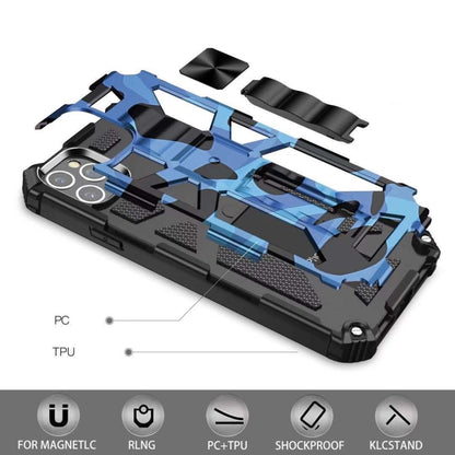 For iPhone 11 Camouflage Armor Shockproof TPU + PC Magnetic Protective Case with Holder (Dark Blue) by buy2fix