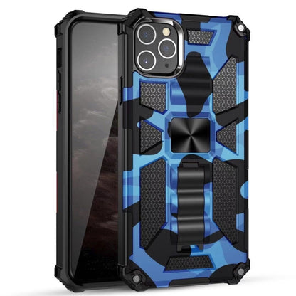 For iPhone 11 Pro Camouflage Armor Shockproof TPU + PC Magnetic Protective Case with Holder (Dark Blue) by buy2fix