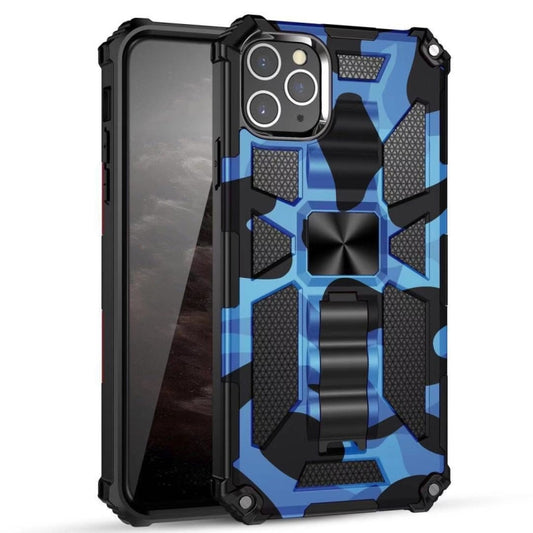 For iPhone 11 Pro Camouflage Armor Shockproof TPU + PC Magnetic Protective Case with Holder (Dark Blue) by buy2fix