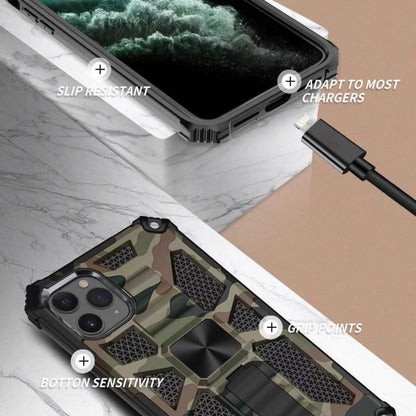 For iPhone 11 Pro Camouflage Armor Shockproof TPU + PC Magnetic Protective Case with Holder (Dark Blue) by buy2fix