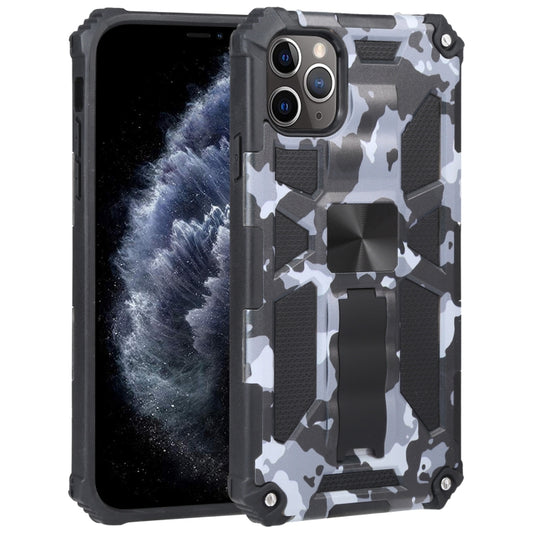 For iPhone 11 Pro Max Camouflage Armor Shockproof TPU + PC Magnetic Protective Case with Holder (Grey) by buy2fix