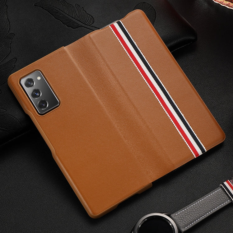 For Samsung Galaxy Z Fold2 5G Exclusive Series Cowhide Texture Horizontal Flip Leather Case(Brown Strips) - Galaxy Phone Cases by buy2fix | Online Shopping UK | buy2fix
