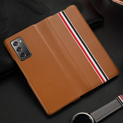 For Samsung Galaxy Z Fold2 5G Exclusive Series Cowhide Texture Horizontal Flip Leather Case(Brown Strips) - Galaxy Phone Cases by buy2fix | Online Shopping UK | buy2fix