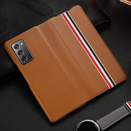 For Samsung Galaxy Z Fold2 5G Exclusive Series Cowhide Texture Horizontal Flip Leather Case(Brown Strips) - Galaxy Phone Cases by buy2fix | Online Shopping UK | buy2fix