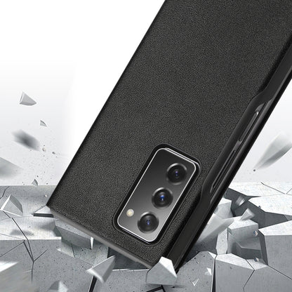 For Samsung Galaxy Z Fold2 5G Exclusive Series Cowhide Texture Horizontal Flip Leather Case(Brown Strips) - Galaxy Phone Cases by buy2fix | Online Shopping UK | buy2fix