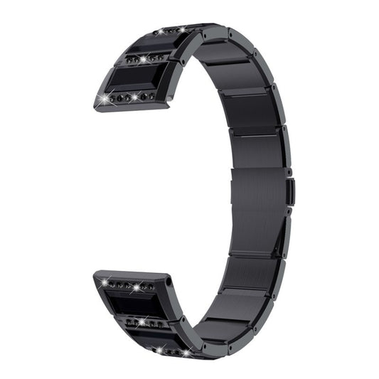 For Samsung Galaxy Watch Active2 44mm / Watch Active2 40mm / Watch Active Stainless Steel Diamond Encrusted Watch Band(Black+Black) - Watch Bands by buy2fix | Online Shopping UK | buy2fix