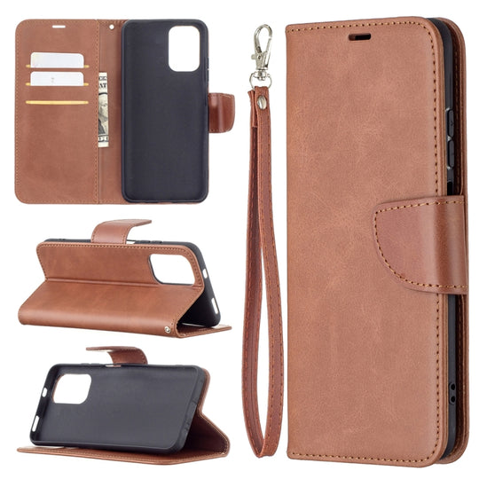 For Xiaomi Redmi Note 10 4G / Note 10S Retro Lambskin Texture Pure Color Horizontal Flip PU Leather Case with Holder & Card Slots & Wallet & Lanyard(Brown)