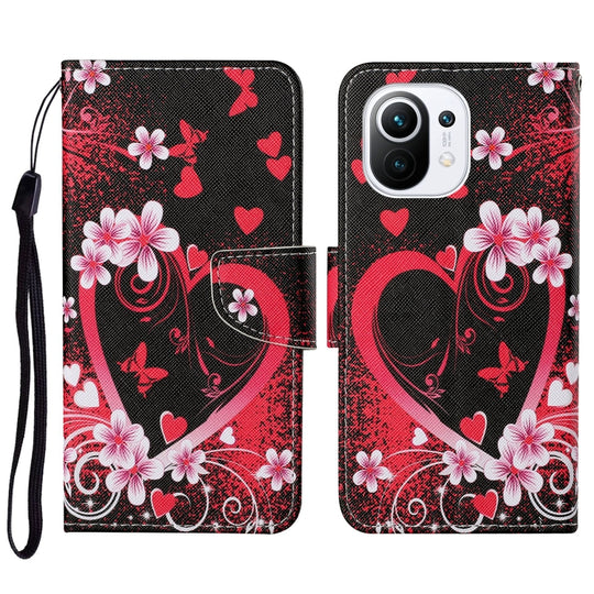 For Xiaomi Mi 11 Colored Drawing Pattern Horizontal Flip Leather Case with Holder & Card Slots & Wallet & Lanyard(Red Heart)