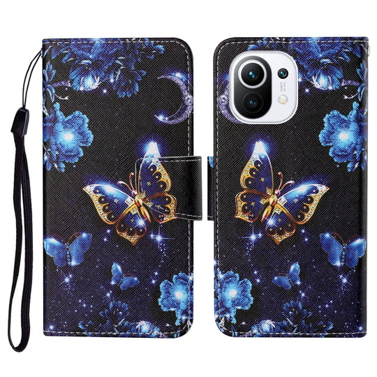 For Xiaomi Mi 11 Colored Drawing Pattern Horizontal Flip Leather Case with Holder & Card Slots & Wallet & Lanyard(Moon Butterfly)