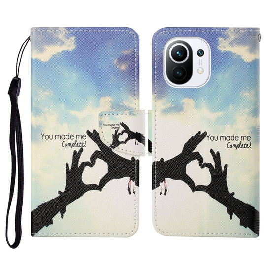 For Xiaomi Mi 11 Colored Drawing Pattern Horizontal Flip Leather Case with Holder & Card Slots & Wallet & Lanyard(Love Gesture)