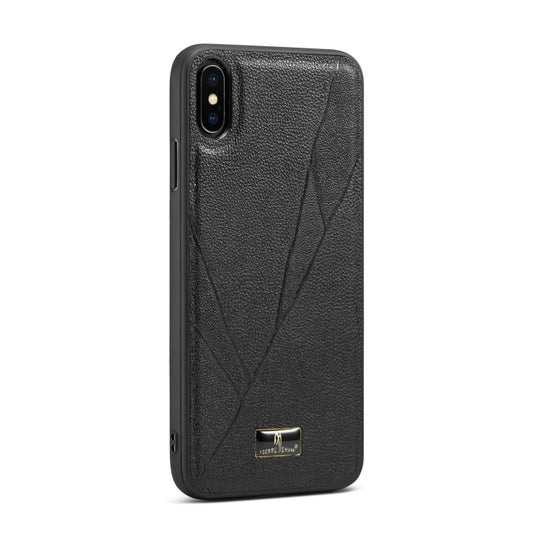 For iPhone XS Max Fierre Shann Leather Texture Phone Back Cover Case(Ox Tendon Black) - More iPhone Cases by FIERRE SHANN | Online Shopping UK | buy2fix