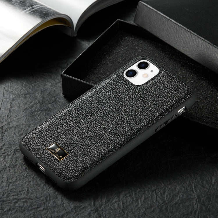 For iPhone 11 Pro Fierre Shann Leather Texture Phone Back Cover Case (Lychee Black) - iPhone 11 Pro Cases by FIERRE SHANN | Online Shopping UK | buy2fix