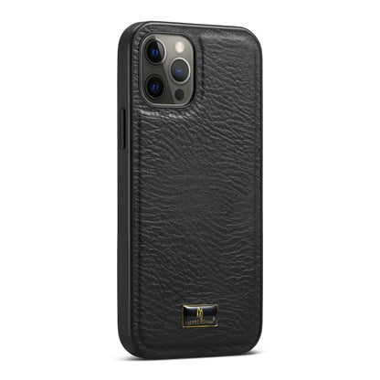 For iPhone 12 / 12 Pro Fierre Shann Leather Texture Phone Back Cover Case(Cowhide Black) - iPhone 12 / 12 Pro Cases by FIERRE SHANN | Online Shopping UK | buy2fix