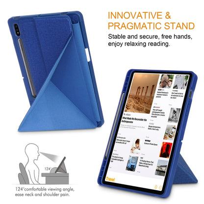For Samsung Galaxy Tab S8 / Galaxy Tab S7 T870 Cloth Texture Multi-folding Horizontal Flip PU Leather Shockproof Case with Holder & Sleep / Wake-up Function(Blue) by buy2fix