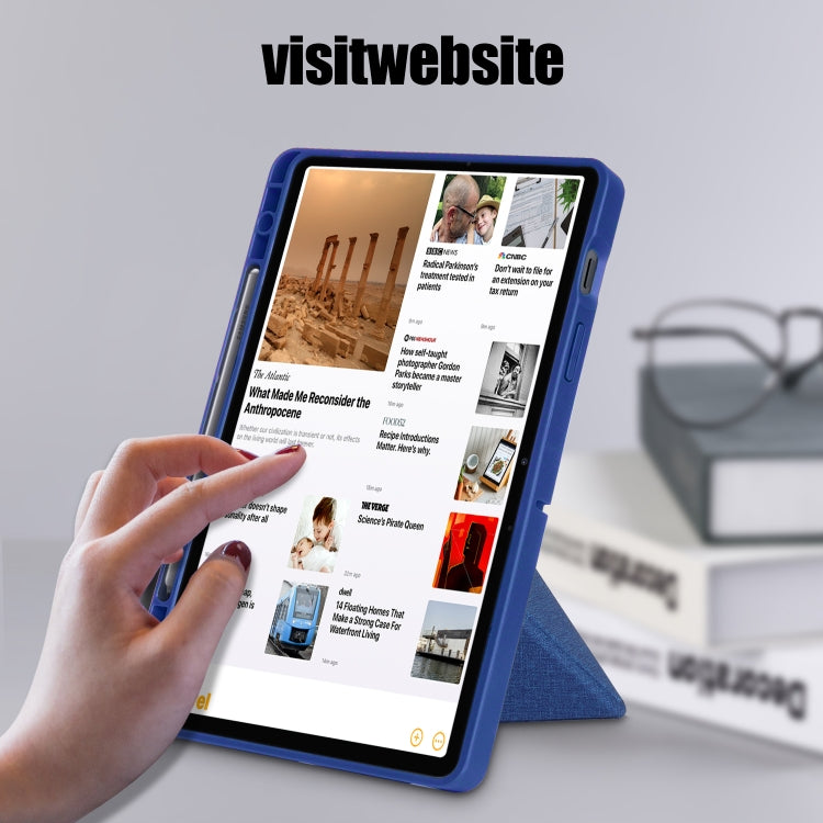 For Samsung Galaxy Tab S8 / Galaxy Tab S7 T870 Cloth Texture Multi-folding Horizontal Flip PU Leather Shockproof Case with Holder & Sleep / Wake-up Function(Blue) by buy2fix