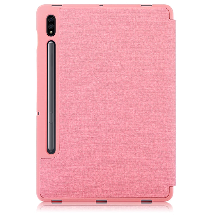 For Samsung Galaxy Tab S8 / Galaxy Tab S7 T870 Cloth Texture Multi-folding Horizontal Flip PU Leather Shockproof Case with Holder & Sleep / Wake-up Function(Pink) by buy2fix
