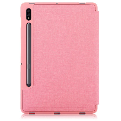 For Samsung Galaxy Tab S8 / Galaxy Tab S7 T870 Cloth Texture Multi-folding Horizontal Flip PU Leather Shockproof Case with Holder & Sleep / Wake-up Function(Pink) by buy2fix