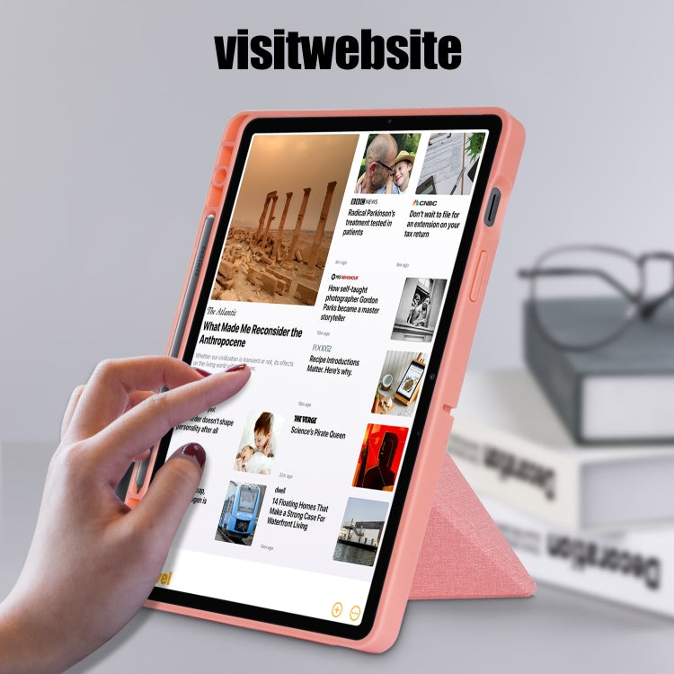 For Samsung Galaxy Tab S8 / Galaxy Tab S7 T870 Cloth Texture Multi-folding Horizontal Flip PU Leather Shockproof Case with Holder & Sleep / Wake-up Function(Pink) by buy2fix