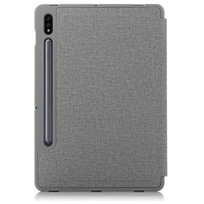 For Samsung Galaxy Tab S8 / Galaxy Tab S7 T870 Cloth Texture Multi-folding Horizontal Flip PU Leather Shockproof Case with Holder & Sleep / Wake-up Function(Grey) by buy2fix