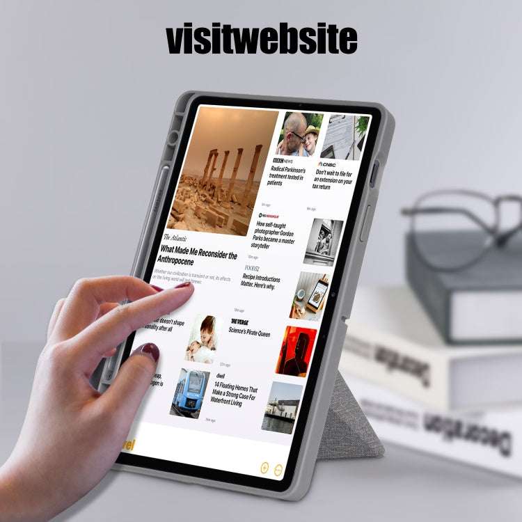 For Samsung Galaxy Tab S8 / Galaxy Tab S7 T870 Cloth Texture Multi-folding Horizontal Flip PU Leather Shockproof Case with Holder & Sleep / Wake-up Function(Grey) by buy2fix