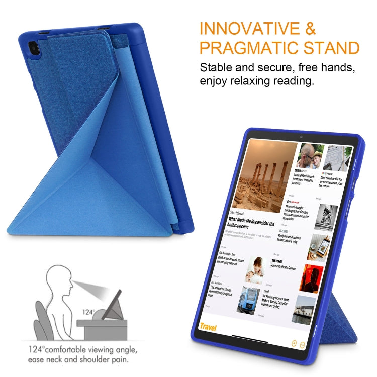 For Samsung Galaxy Tab A7 10.4 2020 T500 Cloth Texture Multi-folding Horizontal Flip PU Leather Shockproof Case with Holder & Sleep / Wake-up Function(Blue) - Galaxy Tab S7 by buy2fix | Online Shopping UK | buy2fix