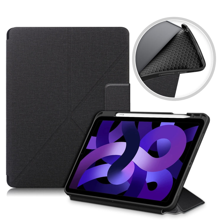 For iPad Air 2022 / 2020 10.9 / Pro 11 (2018) Cloth Texture Multi-folding Horizontal Flip PU Leather Shockproof Case with Holder & Sleep / Wake-up Function(Black) - iPad Air (2022) / (2020) 10.9 Cases by buy2fix | Online Shopping UK | buy2fix