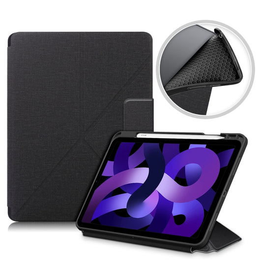 For iPad Air 2022 / 2020 10.9 / Pro 11 (2018) Cloth Texture Multi-folding Horizontal Flip PU Leather Shockproof Case with Holder & Sleep / Wake-up Function(Black) - iPad Air (2022) / (2020) 10.9 Cases by buy2fix | Online Shopping UK | buy2fix