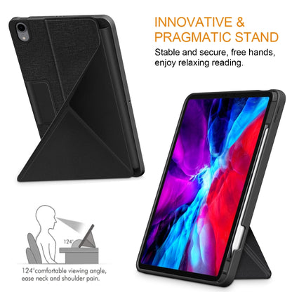 For iPad Air 2022 / 2020 10.9 / Pro 11 (2018) Cloth Texture Multi-folding Horizontal Flip PU Leather Shockproof Case with Holder & Sleep / Wake-up Function(Black) - iPad Air (2022) / (2020) 10.9 Cases by buy2fix | Online Shopping UK | buy2fix