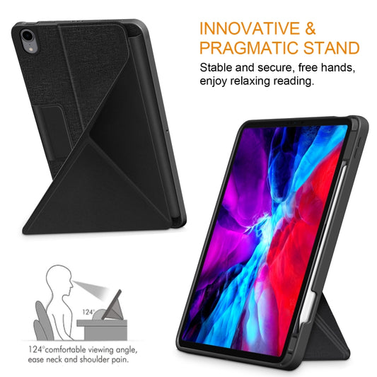 For iPad Air 2022 / 2020 10.9 / Pro 11 (2018) Cloth Texture Multi-folding Horizontal Flip PU Leather Shockproof Case with Holder & Sleep / Wake-up Function(Black) - iPad Air (2022) / (2020) 10.9 Cases by buy2fix | Online Shopping UK | buy2fix